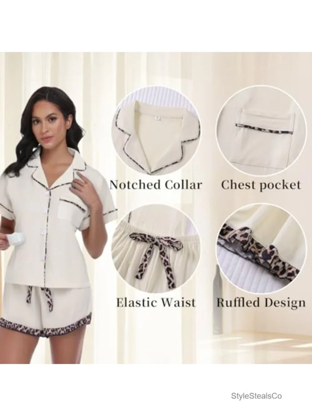 Short Sleeve Button Down Pajama Set with Pockets